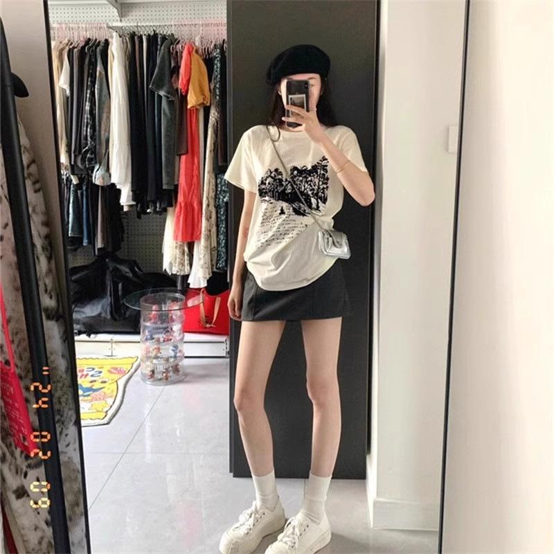 Pure cotton heavy short-sleeved t-shirt women's summer new loose niche design half-sleeved trendy brand American