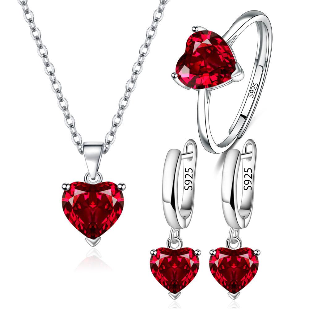925 Silver Jewelry Sets For Women Heart Zircon Ring Earrings Necklace Wedding Bridal Elegant Christmas