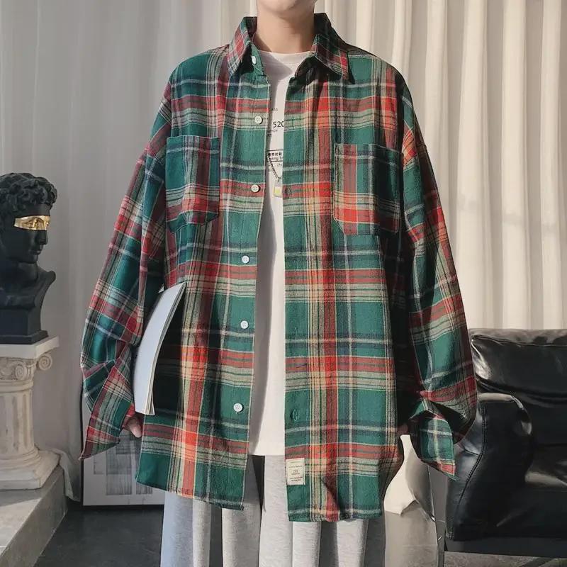 Men's High-End Plaid Oversized Shirt/Jacket, Hong Kong & Japanese Style, Unique Couple Design