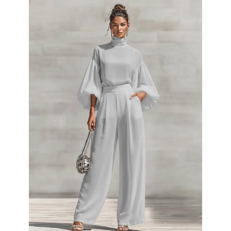 DICIFY Women's Fashion Casual Long Sleeve Stand-up Collar Pants Suits