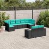 9 Piece Garden Sofa Set with Cushions Black Poly Rattan