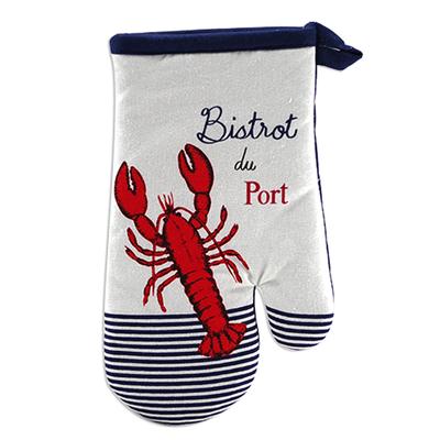 [A2436] - Oven Glove 'Bistrot Du Port' Blue Red White (lobster) - 28x14cm