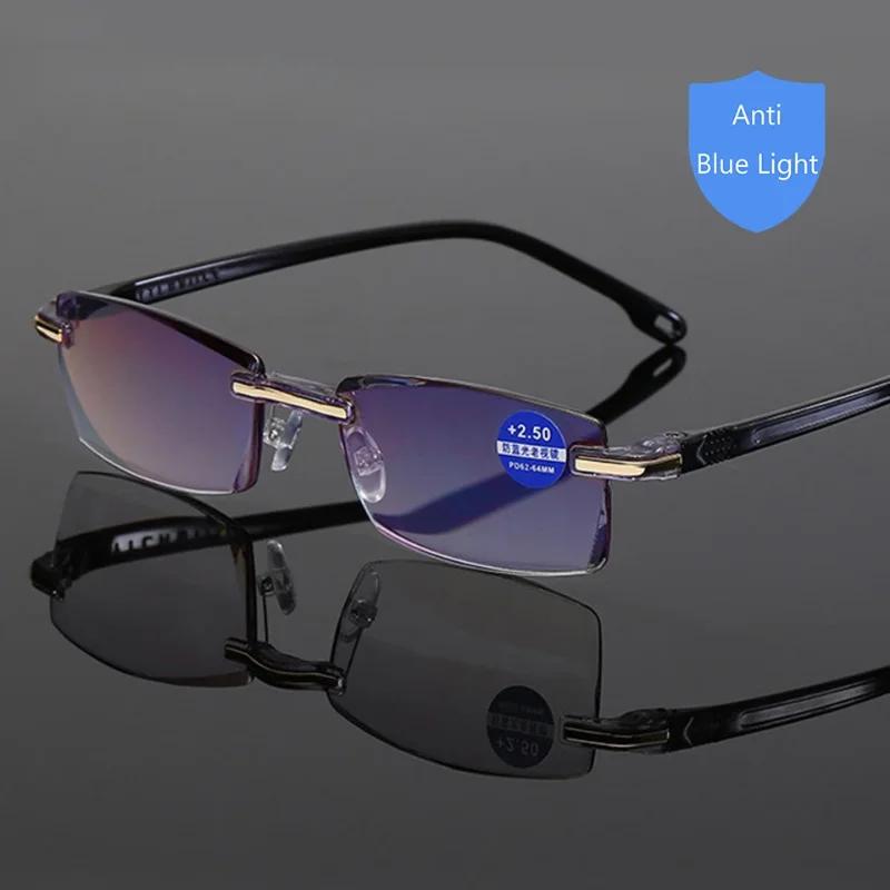 Men Anti Blue Light Glasses Presbyopia Goggles Women Vintage Rimless Eyewear Diopter +1.0 1.5 2.0 2.5 3.0 3.5 4.0