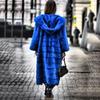 Long Eco-friendly Mink Fur Coats With Big Hood Fashion Luxury New Royal Blue Long Sleeve Mink Fur Coat Woman Outwear 5XL