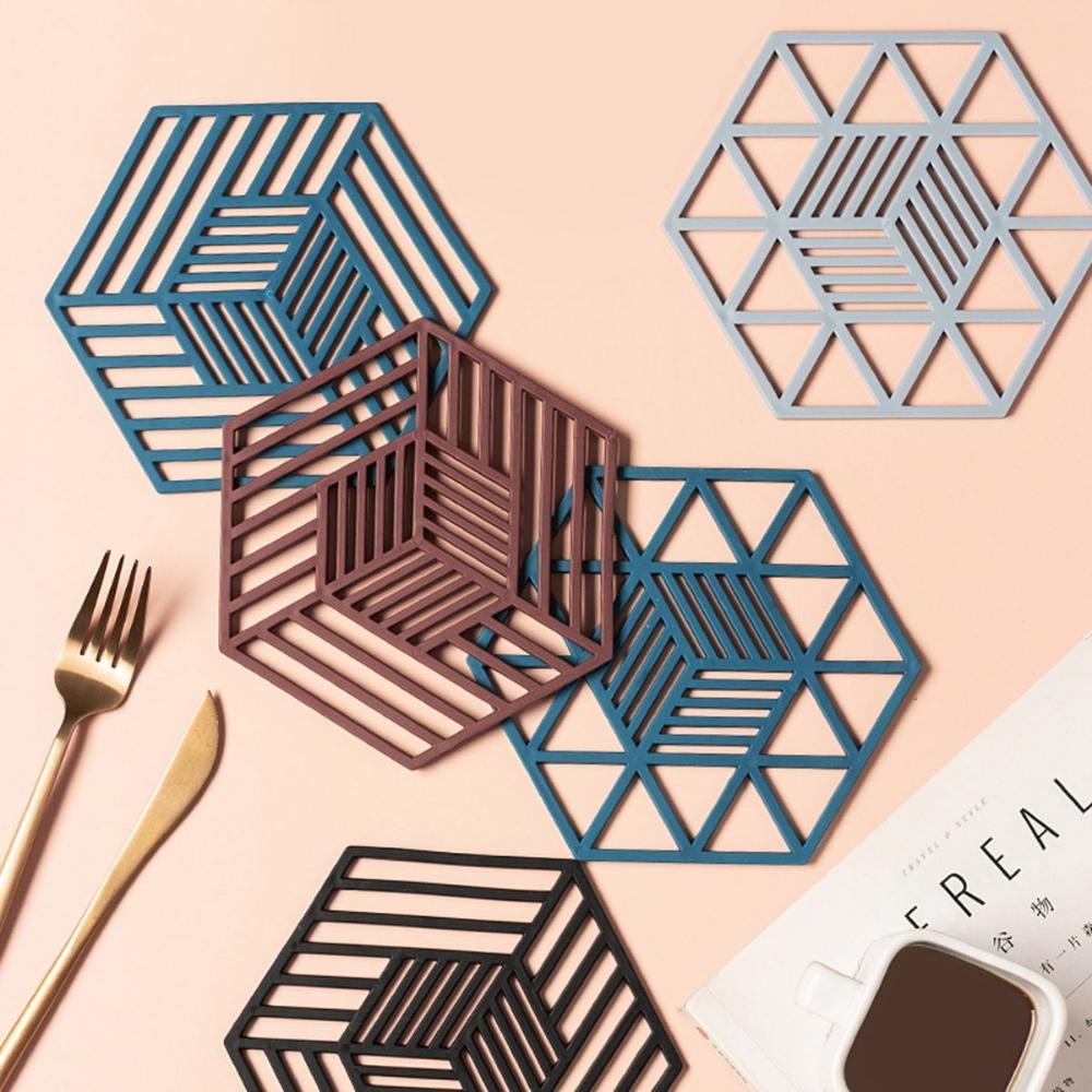Desktop Geometric Hollow Non-slip Silicone Heat Resistance Trivet Mats Coaster Cup Pad Placemat
