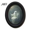 Easy Install Adhesive Wall Sign Halloween Gothic Oval Wooden Hanging Plaque, Vintage Framed Black Cat Little Party Background Ghost Sign, Waterproof