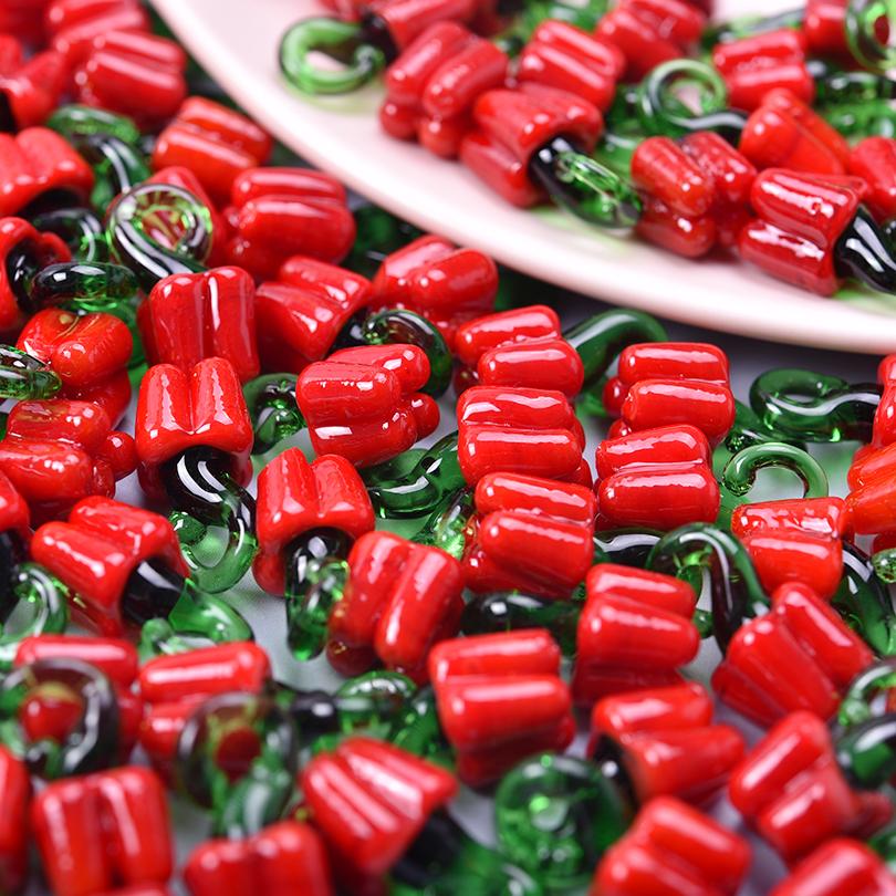 15pcs Mixed Glass Pepper Cherry Cabbage Pendants For Jewelry Making Supplies Red Apple Fruit Charm Pendant DIY Keychain Material