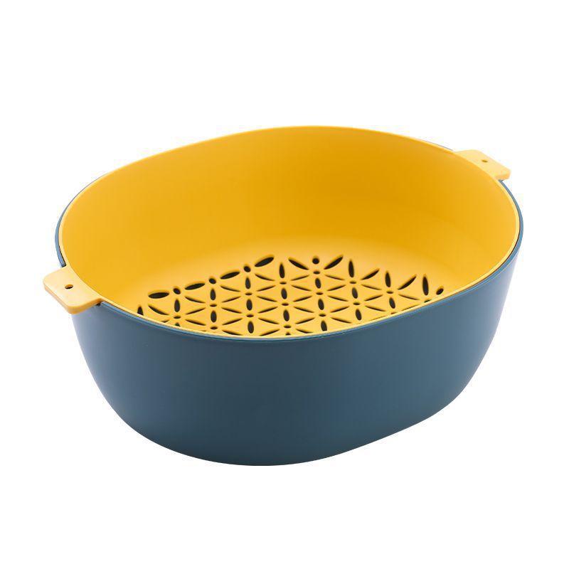 

Double-Layer Drain Basket Six-Piece Set Thickened Vegetable Washing Basin Household Fruit Plate Kitchen Multi-Functional Vegetable Basket Drain Frame