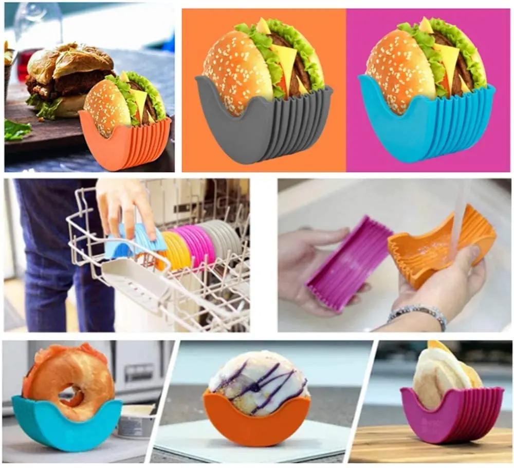 Suport reutilizabil pentru burgeri Gadgeturi utile Cadru siliconic Suport pentru unelte de burger Raft de depozitare Organizator de bucătărie Unelte Bar de luat masa Acasă