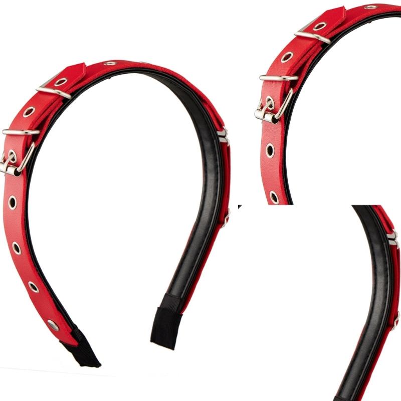 Unique Buckles Punk Headbands PU Leather with Metal Details Halloween Cosplay Headwear for Music Festivals and Event