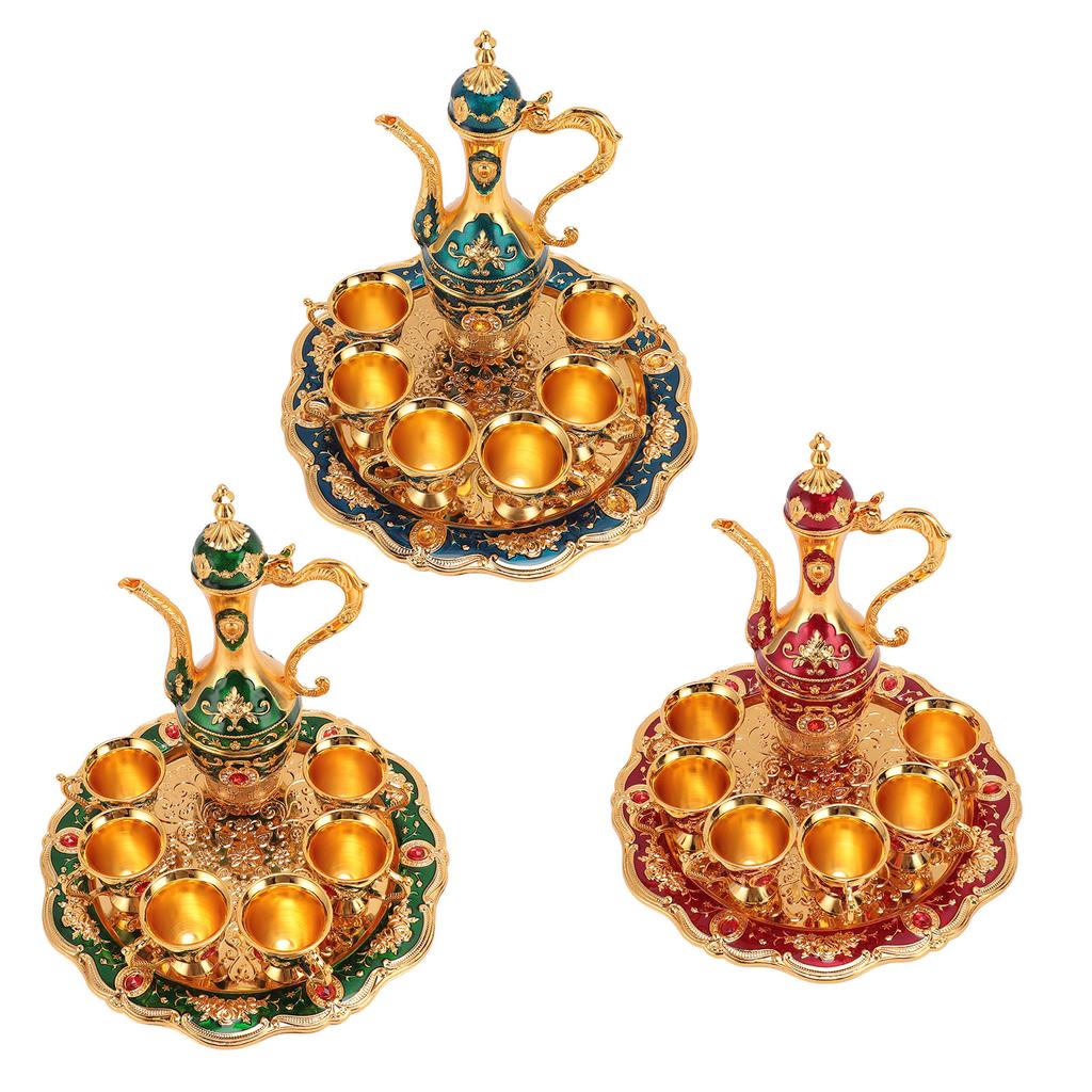 Vintage Coffee Pot Set European Wine Pot Kit With 6 Cups Teapot Tea Service Set for Wedding Birthday