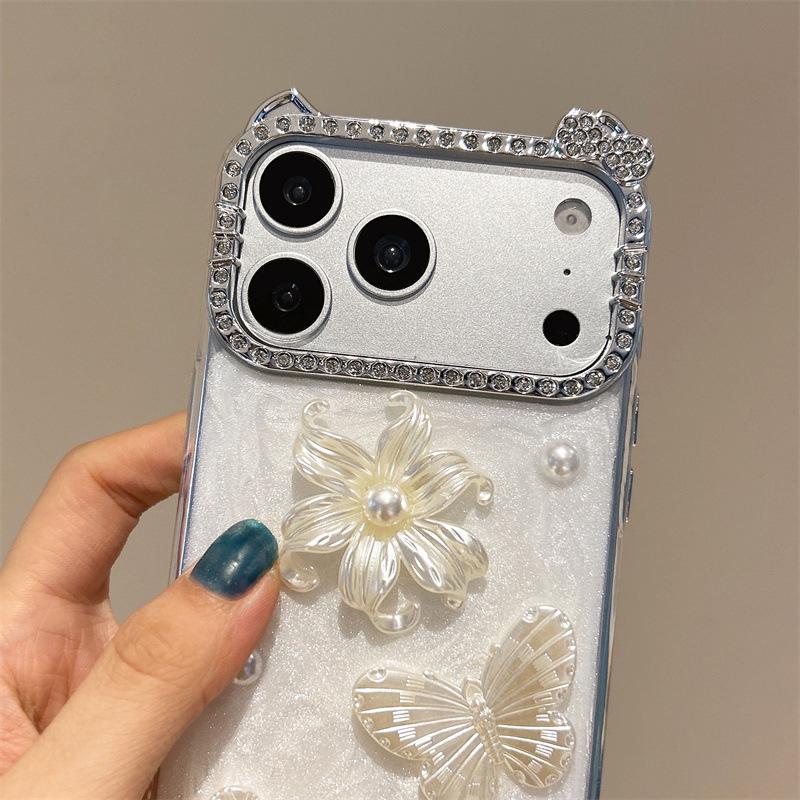 Epoxy 3D Rose Butterfly Phone Case for iPhone 17Pro Max, 16, 13, 12