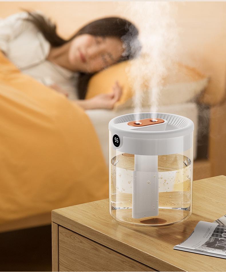 USB 2L Double Spray Humidifier with Silent Operation & Night Light for Home & Office