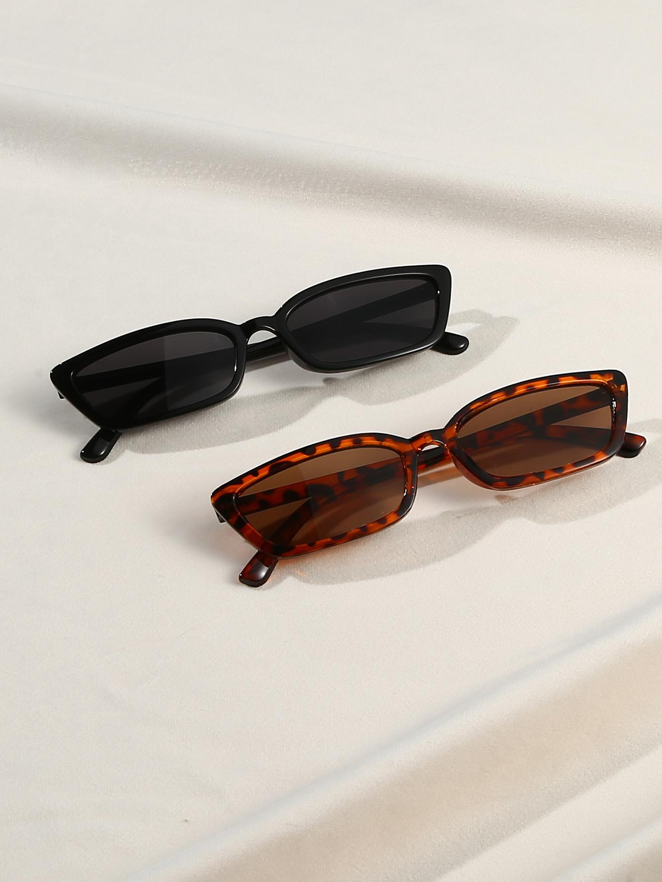 

2Pcs Retro Narrow-Frame Sunglasses, Slimming and Face-Slimming Effect, High-End Versatile Trendy Style, Unisex