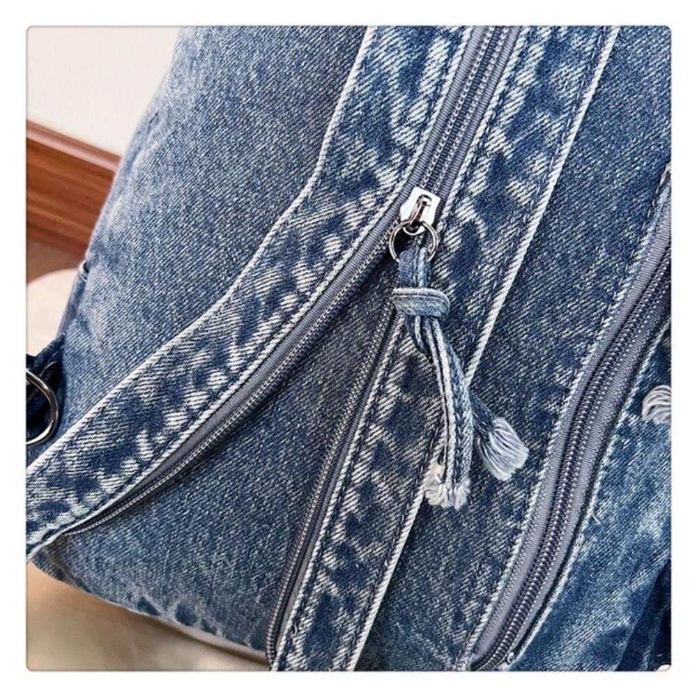 Fashion Dual-Use Denim Backpack Denim Fabric Large Capacity Travel Bag Multi-Functional Retro Backpack Casual Use