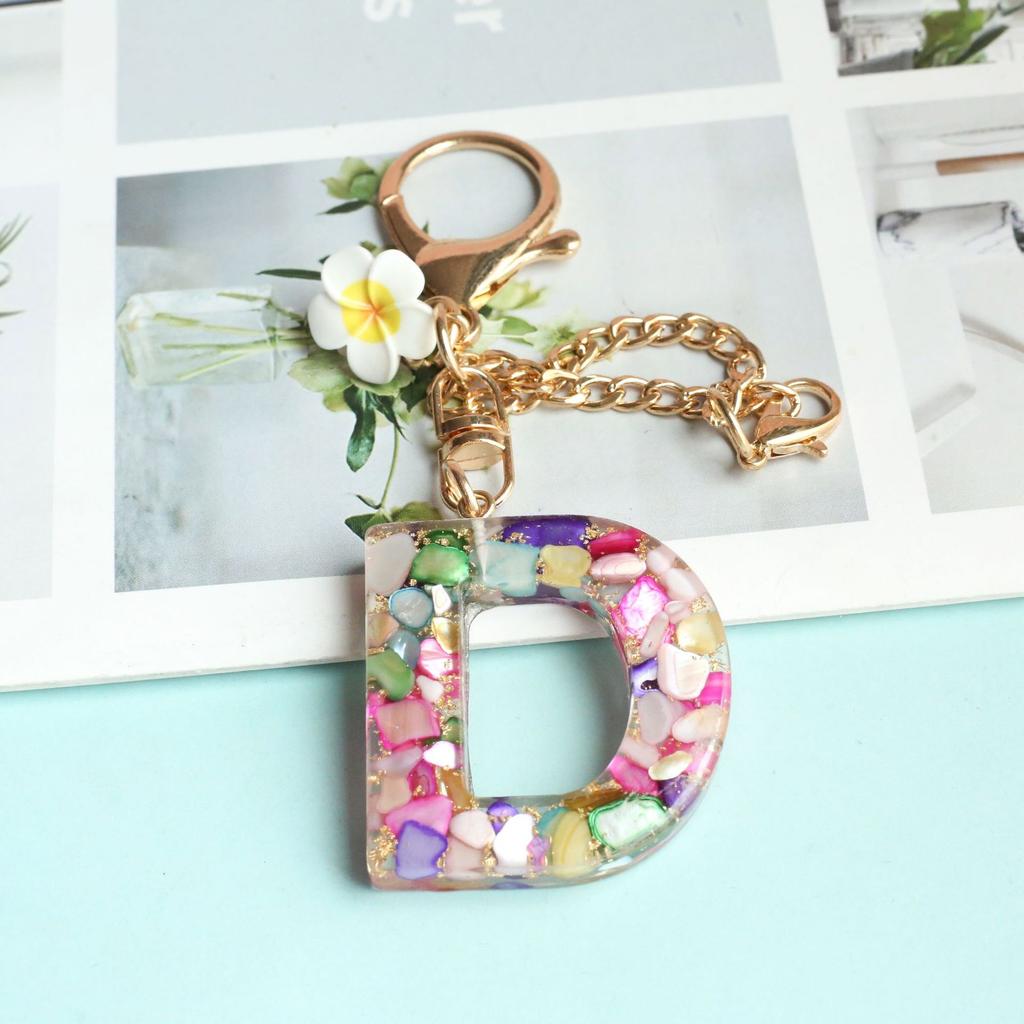 Dried Flower Letter Crystal Epoxy English Pendant Women'S Bag Key Chain