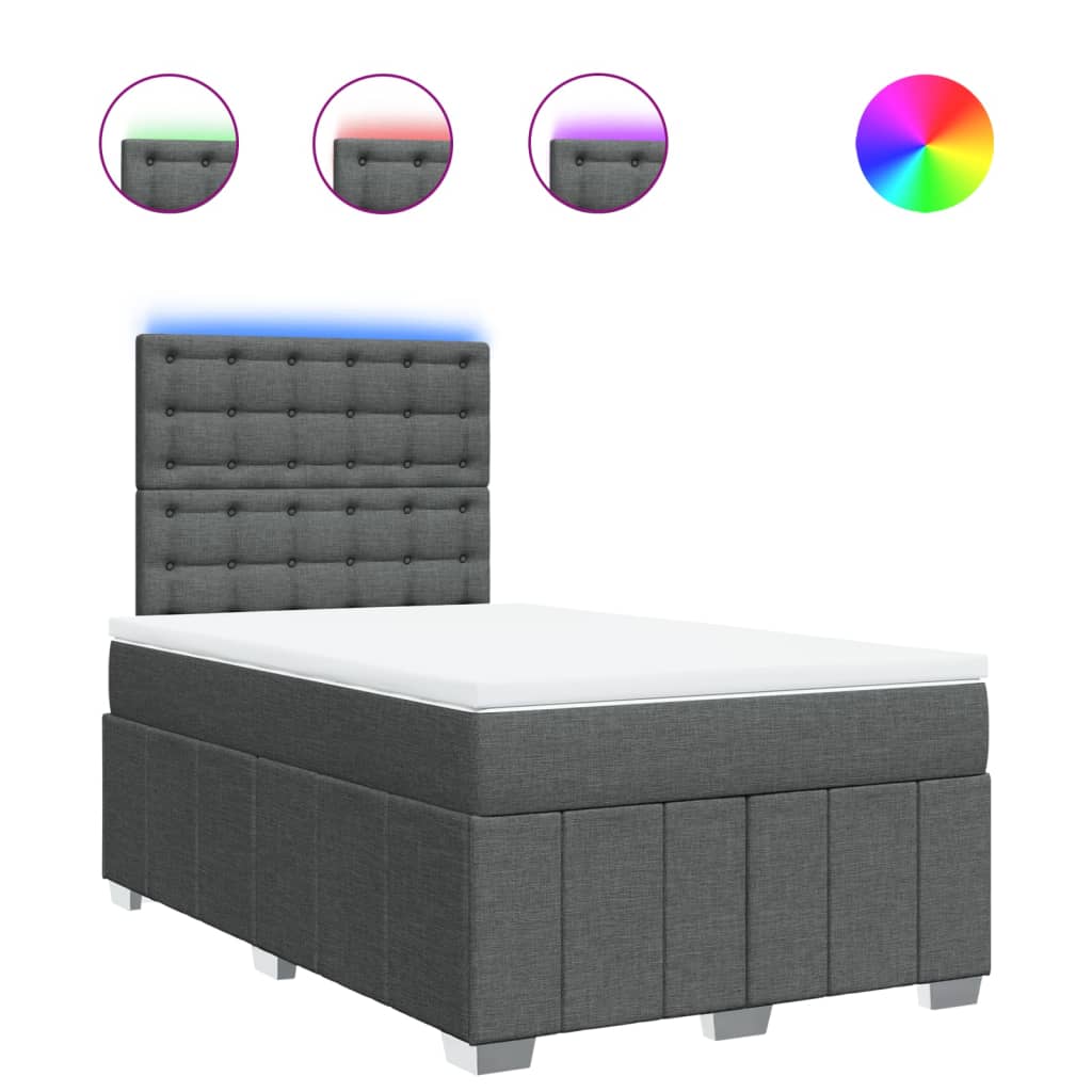 Box Spring Bed with Mattress Dark Gray 120 x 190 cm Fabric