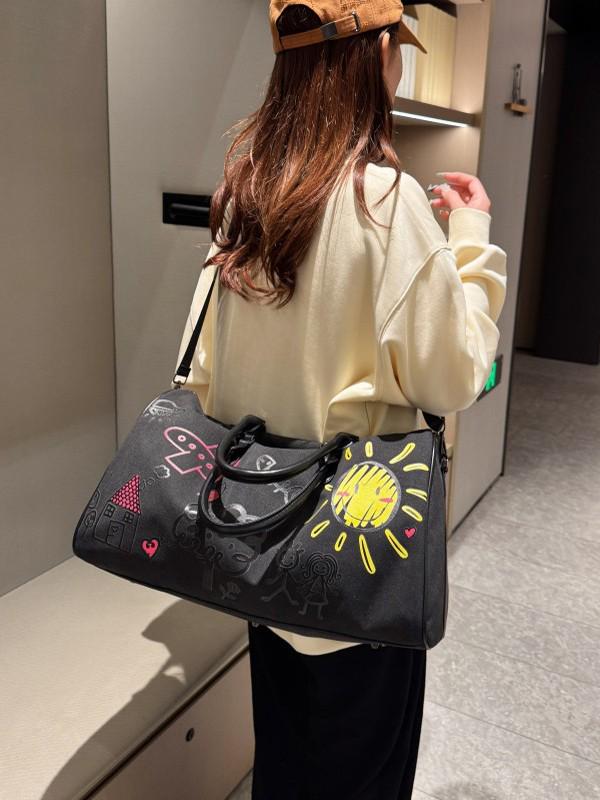 Trendy Graffiti Travel Bag: New Fashion Casual Luggage with Wet/Dry Separation for Women