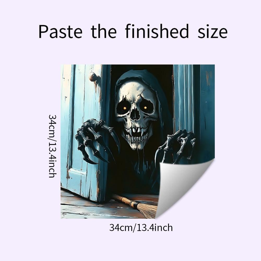 Skeleton Halloween Smile Open Door Glass Cabinet Kitchen Home Decor Stickers