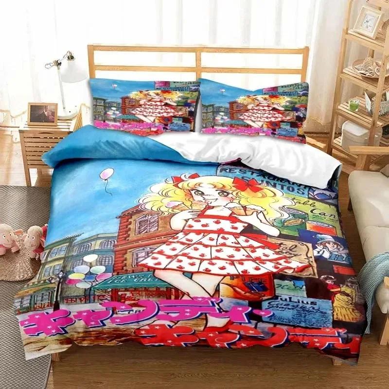 3D Print Manga Candy Cute Cartoon Bedding Set Double Twin King Duvet Cover Comforter Pillowcase Boys Girls Adults Bedroom