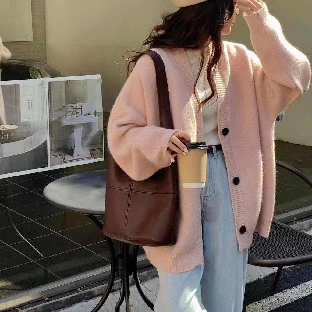 Red women's coat spring and autumn new loose lazy student versatile knitted cardigan wear sweater women