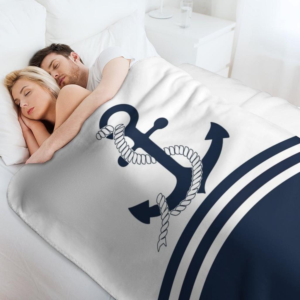 Nautical blue anchors with blue and white stripes Throw Blanket Warm Napping Blanket for Office Couch Bed