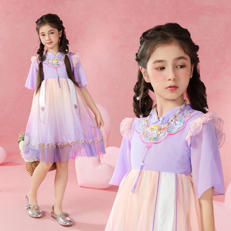 Girls Chinese Style Jade Rabbit Embroidered Mesh Dress 110