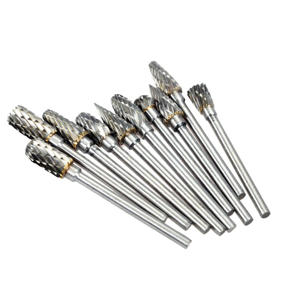 Electric Grinding Accessories 10pcs 0.12*0.24inch Tungsten Steel Carbide Milling Cutter for Rotary Burr Tool Set CNC