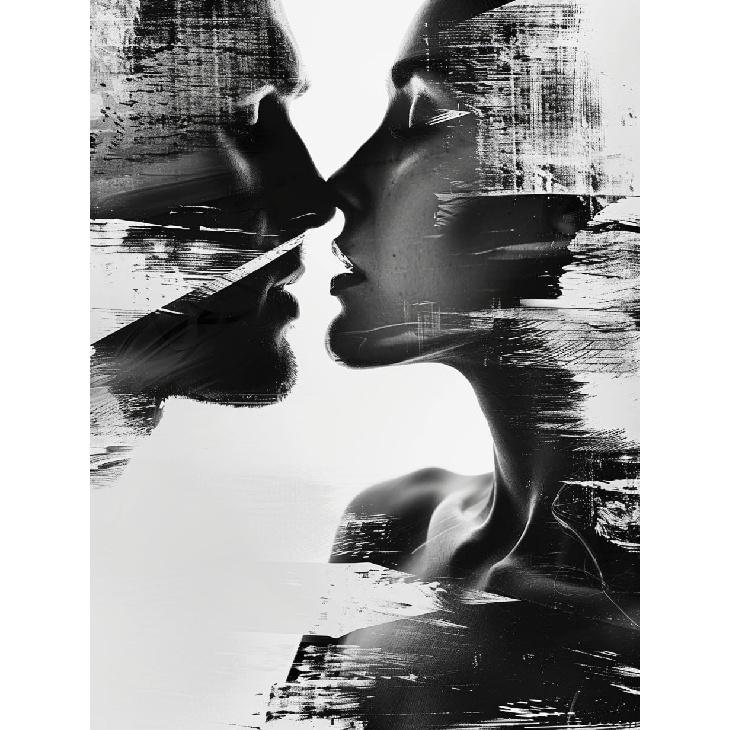 DIY 5D Diamond Art Painting Kits Black and White Abstract Kissing Couple Lover Full Drill Round Diamond Art Paint by Number Kits for Beginner Crystal