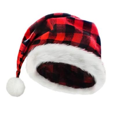 Classical Plaids Christmas Santa Caps for Festival Family Gathering Winter Warm Santa Hat Holiday Props Headpiece