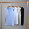 Men's Summer Solid-Color Linen Vest Youth Retro Washed Breathable Lightweight Button-Front Sleeveless T-Shirt