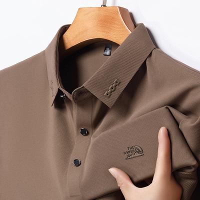 Pánske polo tričko špičkovej kvality s krátkym rukávom, business casual, jednofarebné, s reliéfnym vzorom, top s polovičným rukávom