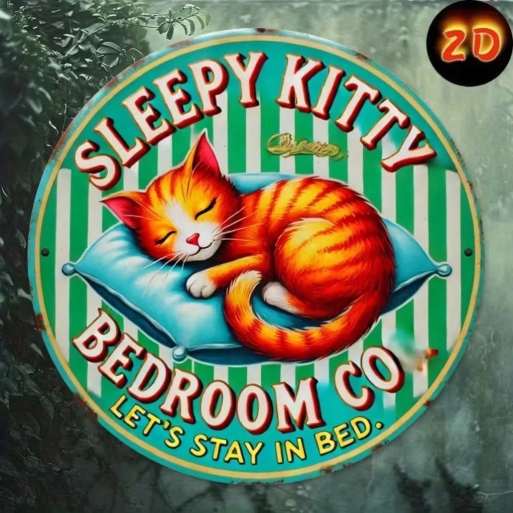 

Let s Stay In Bed Sleeping Kitten Round Metal Sign, Flat Print Cute Cat Art, Durable Wall Decor For Bedroom Living Room M білий