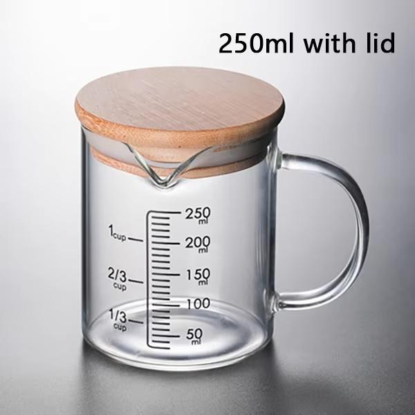 250/350/500/1000ml Glass Measuring Cup with Lid Heat-resistant with Scales Laboratory Beaker Handle Measuring Mug 250-1000ml