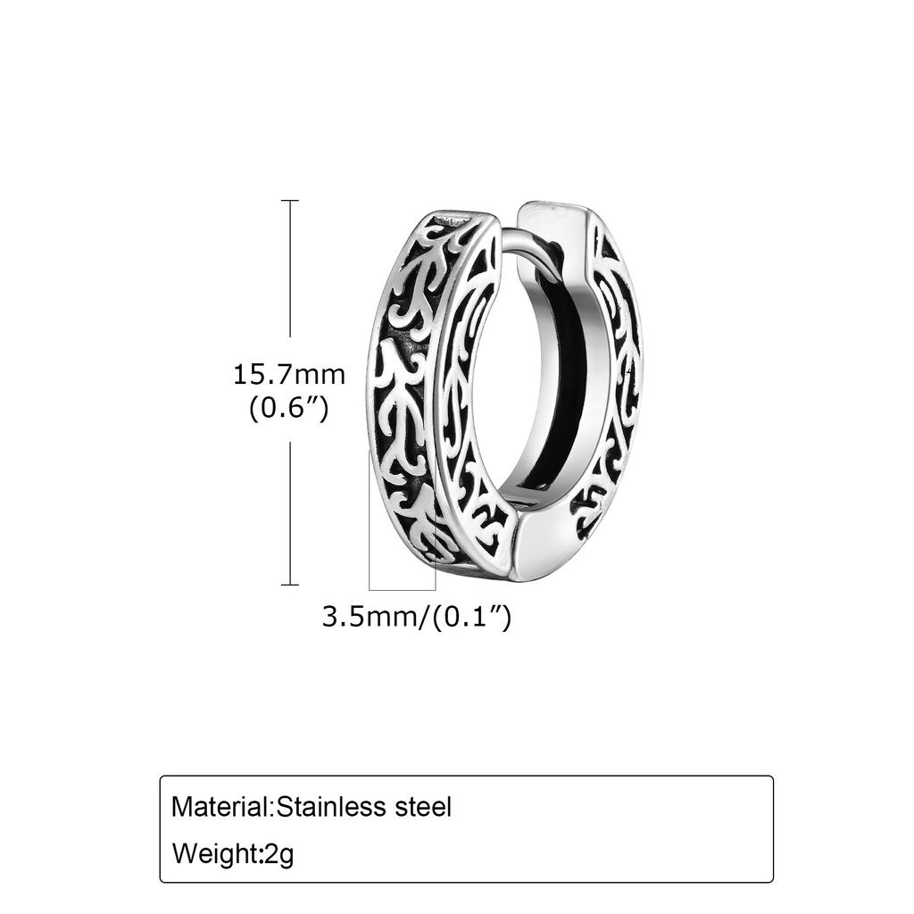 Totem Hoop Earrings for Men Teens,Black Anit Allergy Stainless Steel Huggies Earrings,Rock Punk Ear Zircon