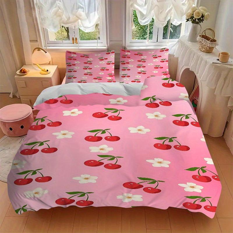 3pcs Cherries Pattern Soft and Comfortable Breathability, Bedding Set, Machine Washable, Suitable for All Seasons107