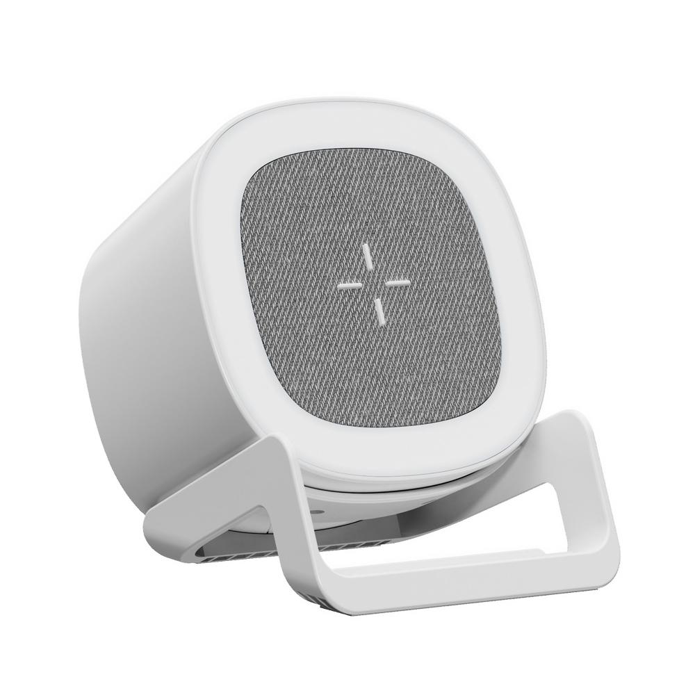 

Многофункциональный Bluetooth-совместимый динамик 4-в-1 Держатель для мобильного телефона 15 Вт Беспроводная зарядка С ночником Уличный динамик белый