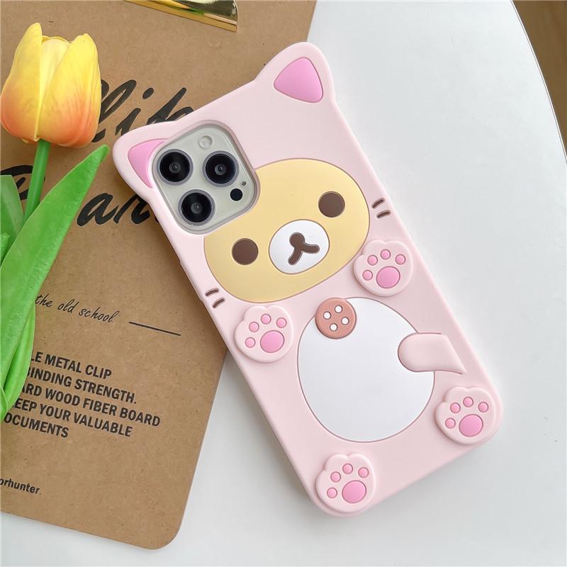 Coque anti-chute Cartoon Ours Fleur de Prunier pour iPhone 17/16/15 Pro Max et iPhone 14/13.