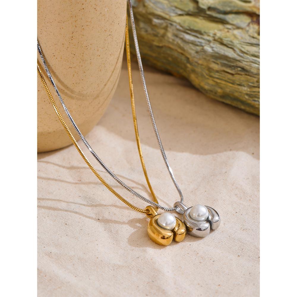 Yhpup Elegant Imitation Pearls Fashion Pendant Necklace for Women Stainless Steel Charm Collar Jewelry Wholesale Waterproof