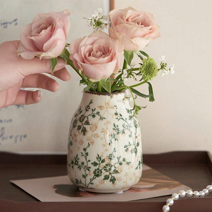Ice Cracked Ceramic Vase Handmade Vase Bohemian Art Home Decoration Living Room Office Decoration Dried Flower Display Vase