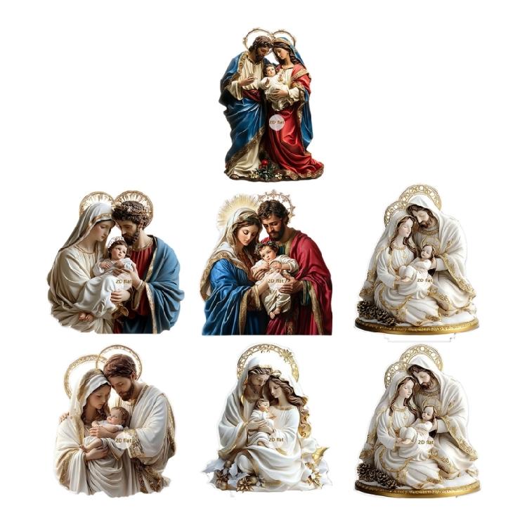 Elegantes Acryl-Kunstwerk 2D Flach Heilige Familie Krippenszene Skulptur Für Zeitgenössische Häuser Büro Tischplatten-Ausstellung
