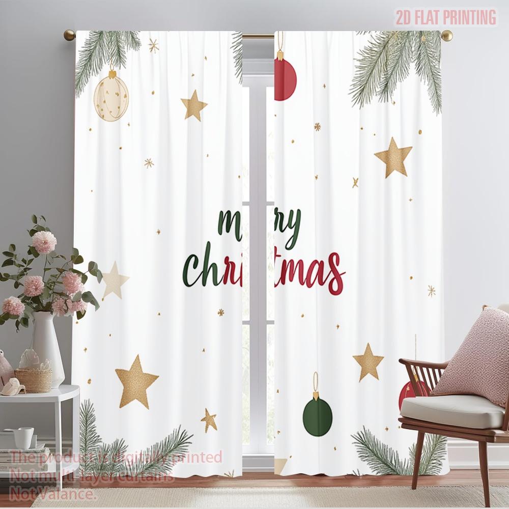 

2pcs,2D plane printing Curtains&Window Treatment Christmas Decorations Snowflakes Ornaments (2) Polyester Easy Install (without 52.50×116.00 CM 2pcs