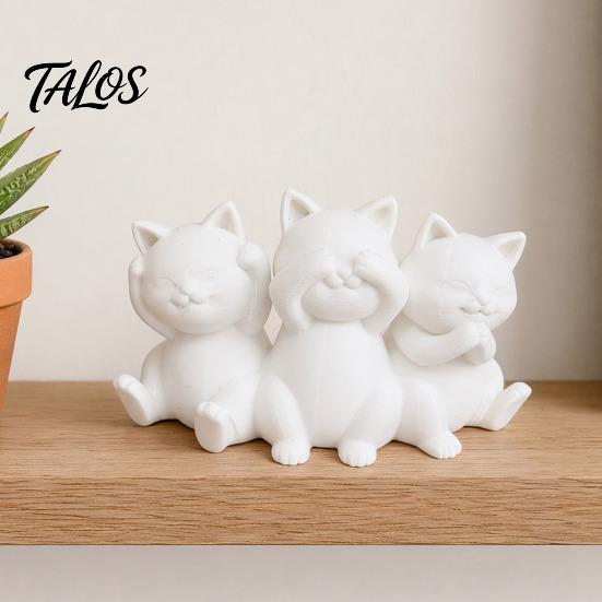 Aesthetic Cat Art Three Wise Cats Figurines, 3D Printed Minimalist Statue for Desk Decorative Sculptures Decor, Ancient Wisdom Ornament Home