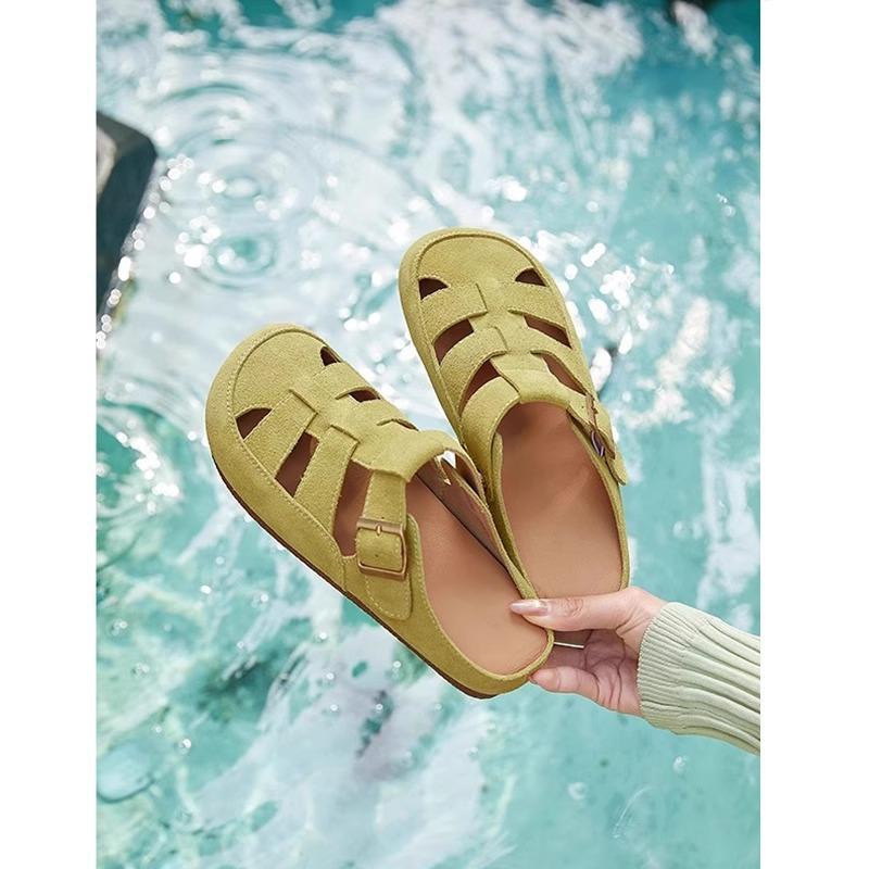 

Женские сандалии с мягкой подошвой и закрытым носком, новая модель, женская обувь с вырезами, обувь на одной педали, обувь-клетка для свиней 35