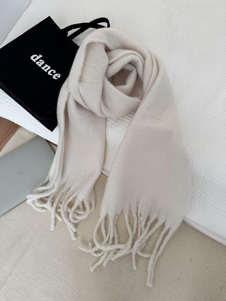 Winter Macaron Thickened Mohair Large Scarf Warm Face Cover Windproof Cold Resistant Plush Shawl Solid Color Scarf
