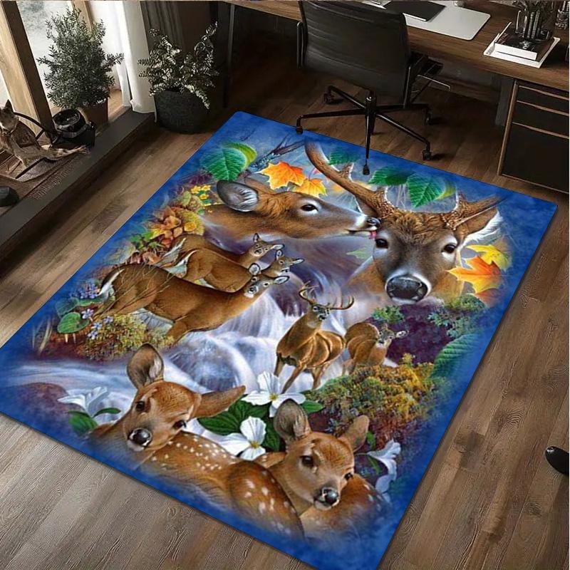 1Pc Animal Deer Print Rug - Home Decoration Carpet For Living Room Bedroom Flooring Computer Chair Area Rug