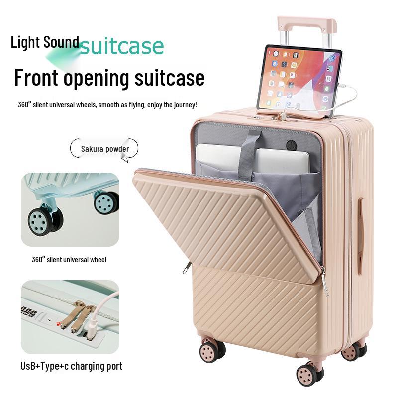 24-Inch Silent Universal Wheel Suitcase with Front Opening and Combination Lock