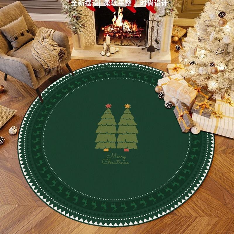 Circular Christmas Carpet Christmas Sled Anti Slip Carpet Decoration Holiday Living Room Bedroom Home Decoration Carpet