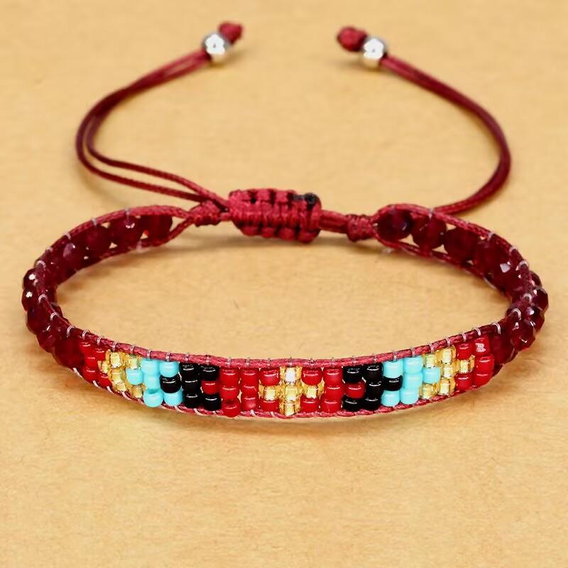 Handmade Woven Bracelets Boho Multicolored faceted Glass Beads Woven Bracelet Women Men Boho Handmade Chic Jewelry