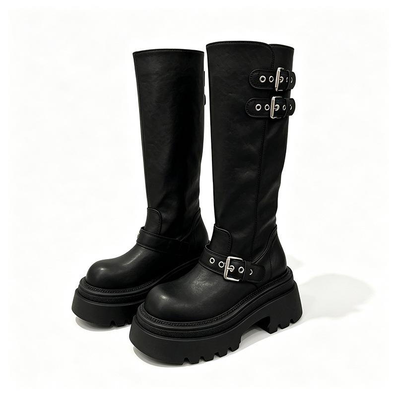 Thick-soled boots women's spring and autumn new retro temperament locomotive boots heightened thick heel knight boots women's long boots